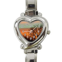 Twilight Sunset Sky Evening Clouds Heart Italian Charm Watch by Amaryn4rt