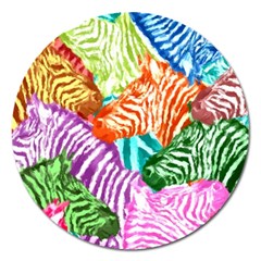 Zebra Colorful Abstract Collage Magnet 5  (Round)