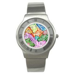 Zebra Colorful Abstract Collage Stainless Steel Watch