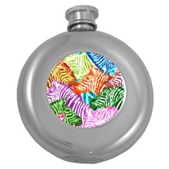 Zebra Colorful Abstract Collage Round Hip Flask (5 oz)