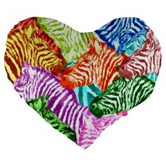 Zebra Colorful Abstract Collage Large 19  Premium Heart Shape Cushions