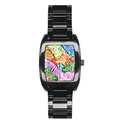 Zebra Colorful Abstract Collage Stainless Steel Barrel Watch