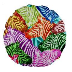 Zebra Colorful Abstract Collage Large 18  Premium Flano Round Cushions