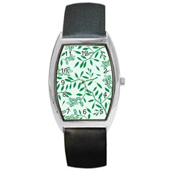 Leaves Foliage Green Wallpaper Barrel Style Metal Watch by Amaryn4rt