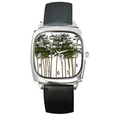 Bamboo Plant Wellness Digital Art Square Metal Watch by Amaryn4rt