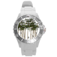 Bamboo Plant Wellness Digital Art Round Plastic Sport Watch (l) by Amaryn4rt