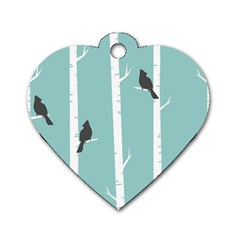 Birds Trees Birch Birch Trees Dog Tag Heart (one Side) by Amaryn4rt