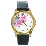 Background Grunge Rustic Green Round Gold Metal Watch Front