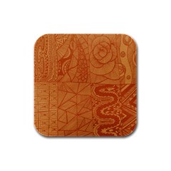 Burnt Amber Orange Brown Abstract Rubber Square Coaster (4 Pack)  by Amaryn4rt