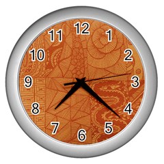 Burnt Amber Orange Brown Abstract Wall Clocks (silver)  by Amaryn4rt