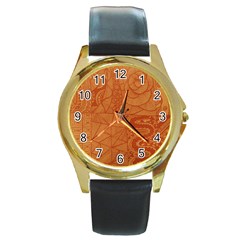 Burnt Amber Orange Brown Abstract Round Gold Metal Watch by Amaryn4rt