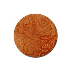 Burnt Amber Orange Brown Abstract Rubber Round Coaster (4 Pack)  by Amaryn4rt