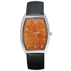 Burnt Amber Orange Brown Abstract Barrel Style Metal Watch by Amaryn4rt