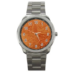 Burnt Amber Orange Brown Abstract Sport Metal Watch by Amaryn4rt