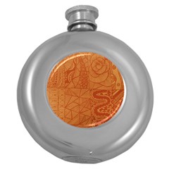 Burnt Amber Orange Brown Abstract Round Hip Flask (5 Oz) by Amaryn4rt