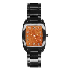 Burnt Amber Orange Brown Abstract Stainless Steel Barrel Watch by Amaryn4rt