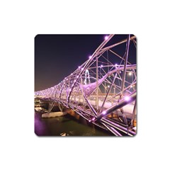 Helixbridge Bridge Lights Night Square Magnet by Amaryn4rt