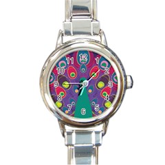 Peacock Bird Animal Feathers Round Italian Charm Watch by Amaryn4rt