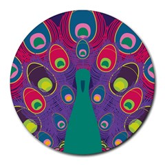 Peacock Bird Animal Feathers Round Mousepads by Amaryn4rt