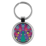 Peacock Bird Animal Feathers Key Chains (Round)  Front