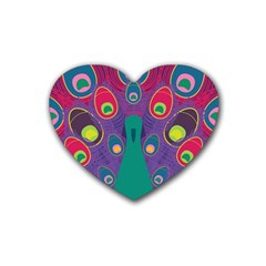 Peacock Bird Animal Feathers Heart Coaster (4 Pack)  by Amaryn4rt