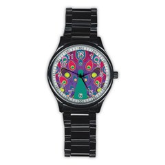 Peacock Bird Animal Feathers Stainless Steel Round Watch by Amaryn4rt