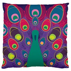 Peacock Bird Animal Feathers Large Flano Cushion Case (two Sides) by Amaryn4rt