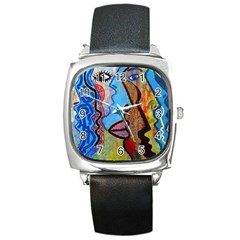 Graffiti Wall Color Artistic Square Metal Watch by Amaryn4rt