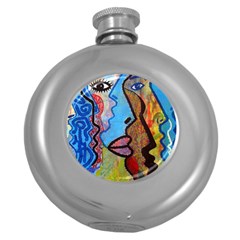 Graffiti Wall Color Artistic Round Hip Flask (5 Oz) by Amaryn4rt