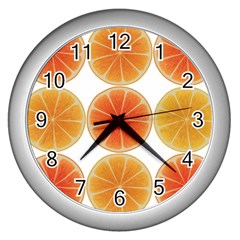 Orange Discs Orange Slices Fruit Wall Clocks (silver)  by Amaryn4rt