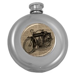 Vintage Collage Motorcycle Indian Round Hip Flask (5 Oz) by Amaryn4rt