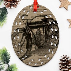 Vintage Collage Motorcycle Indian Oval Filigree Ornament (2-side)  by Amaryn4rt