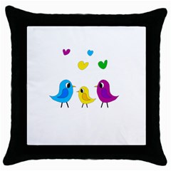 Bird Family Throw Pillow Case (black) by Valentinaart