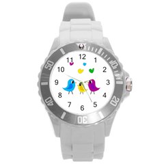 Bird Family Round Plastic Sport Watch (l) by Valentinaart