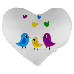 Bird Family Large 19  Premium Heart Shape Cushions by Valentinaart