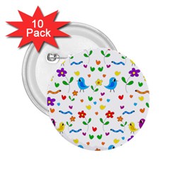 Cute Birds And Flowers Pattern 2 25  Buttons (10 Pack)  by Valentinaart