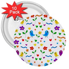 Cute Birds And Flowers Pattern 3  Buttons (10 Pack)  by Valentinaart