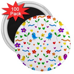 Cute Birds And Flowers Pattern 3  Magnets (100 Pack) by Valentinaart