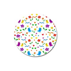 Cute Birds And Flowers Pattern Magnet 3  (round) by Valentinaart