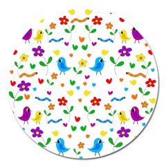 Cute Birds And Flowers Pattern Magnet 5  (round) by Valentinaart