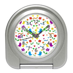 Cute Birds And Flowers Pattern Travel Alarm Clocks by Valentinaart