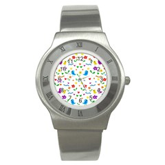 Cute Birds And Flowers Pattern Stainless Steel Watch by Valentinaart