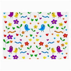 Cute Birds And Flowers Pattern Large Glasses Cloth (2-side) by Valentinaart