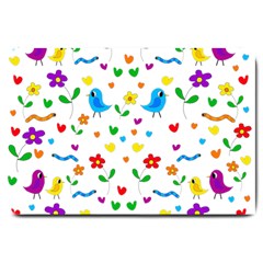 Cute Birds And Flowers Pattern Large Doormat  by Valentinaart