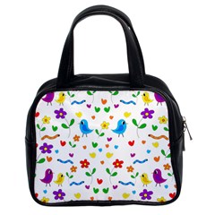 Cute Birds And Flowers Pattern Classic Handbags (2 Sides) by Valentinaart