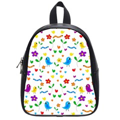 Cute Birds And Flowers Pattern School Bags (small)  by Valentinaart