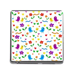 Cute Birds And Flowers Pattern Memory Card Reader (square) by Valentinaart