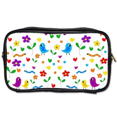 Cute Birds And Flowers Pattern Toiletries Bags by Valentinaart