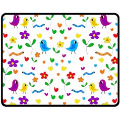 Cute Birds And Flowers Pattern Fleece Blanket (medium)  by Valentinaart