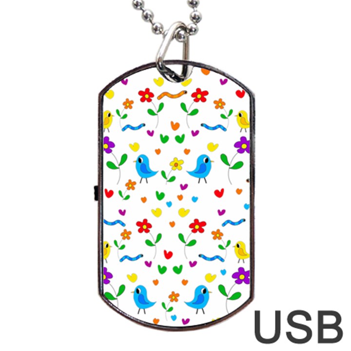 Cute birds and flowers pattern Dog Tag USB Flash (Two Sides) 